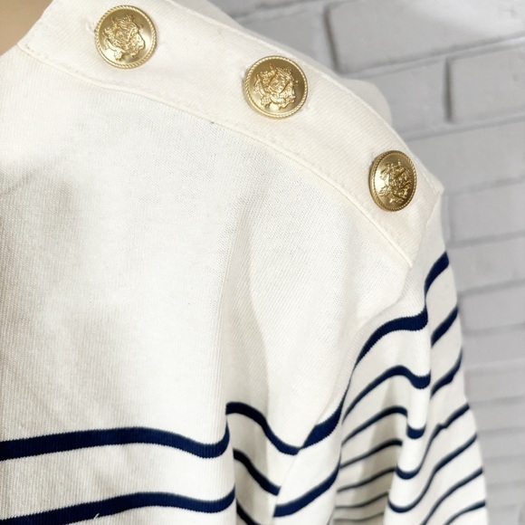 J.Crew Cropped Boatneck T-shirt with Buttons in Mariner Cotton - Size Large - Picture 5 of 14